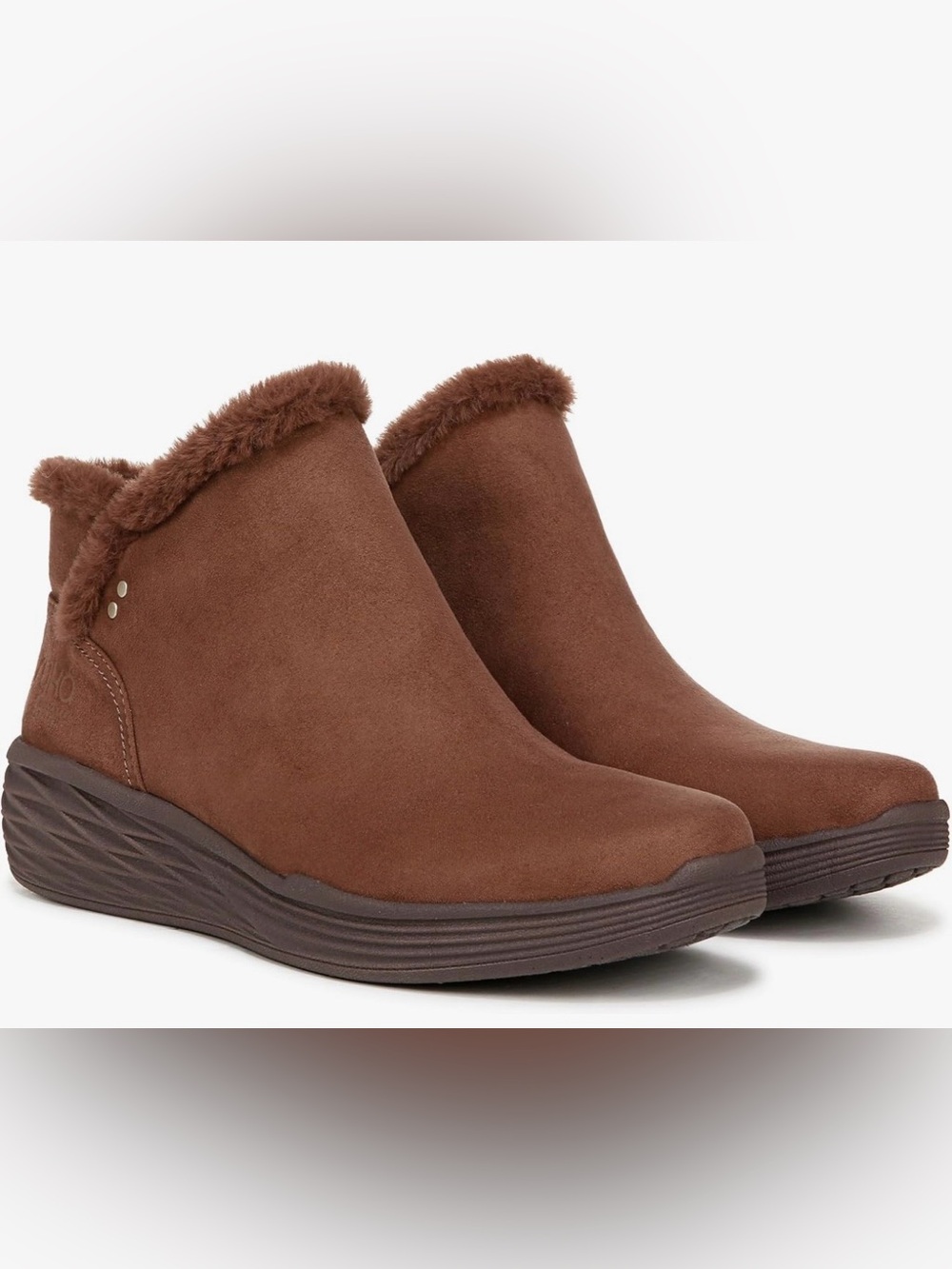Ryka Brown Faux-Suede Fur-Trim Ankle Booties Size 8